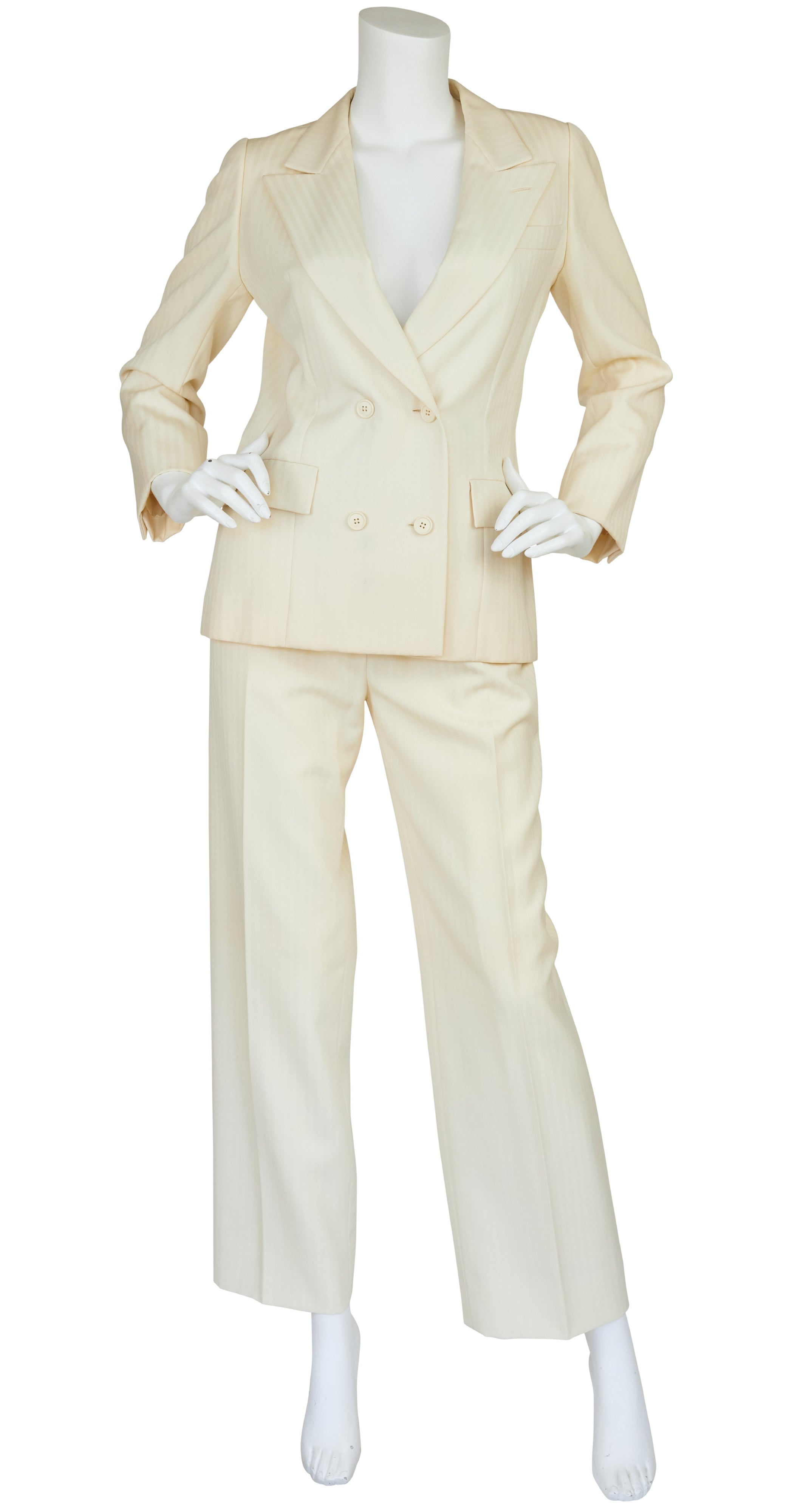 1970s Numbered Cream Wool Pantsuit