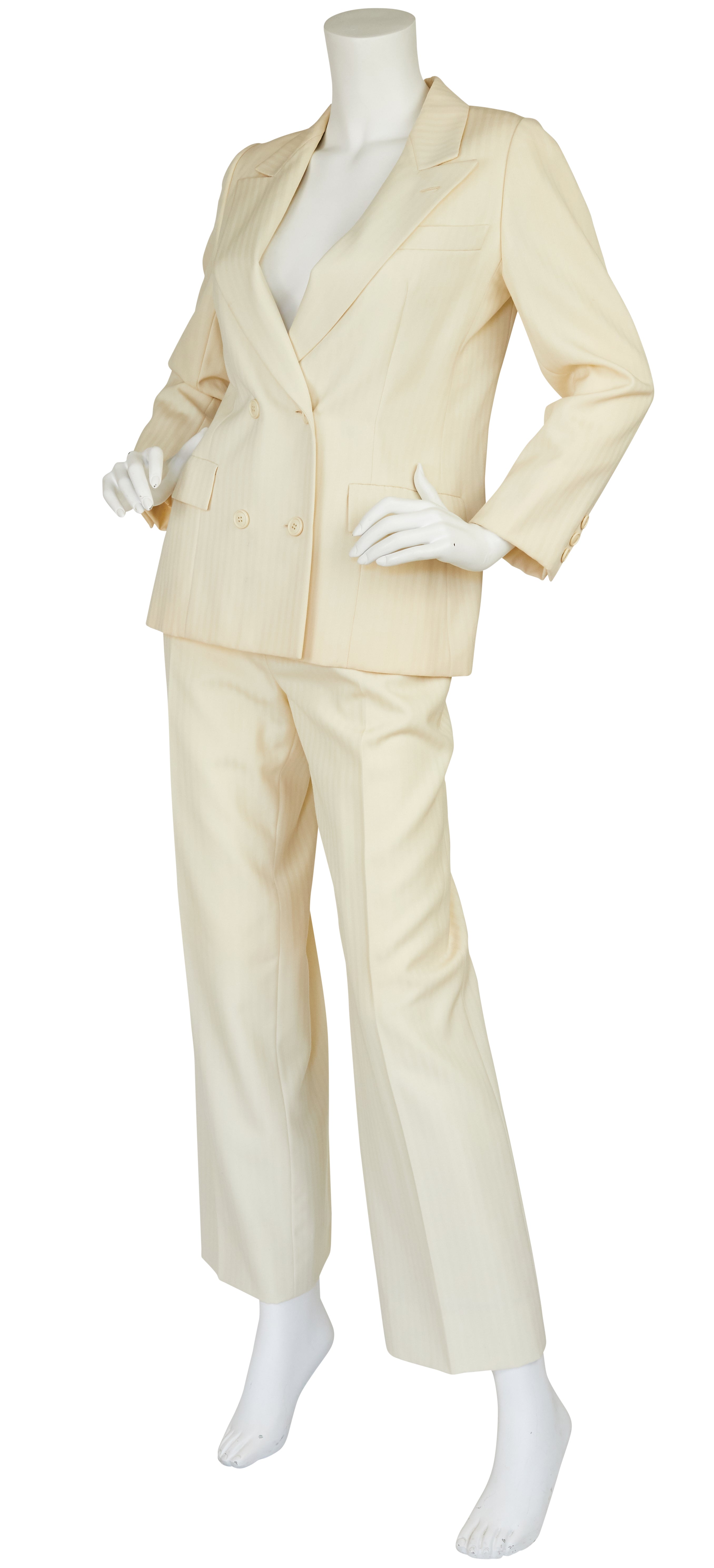 1970s Numbered Cream Wool Pantsuit