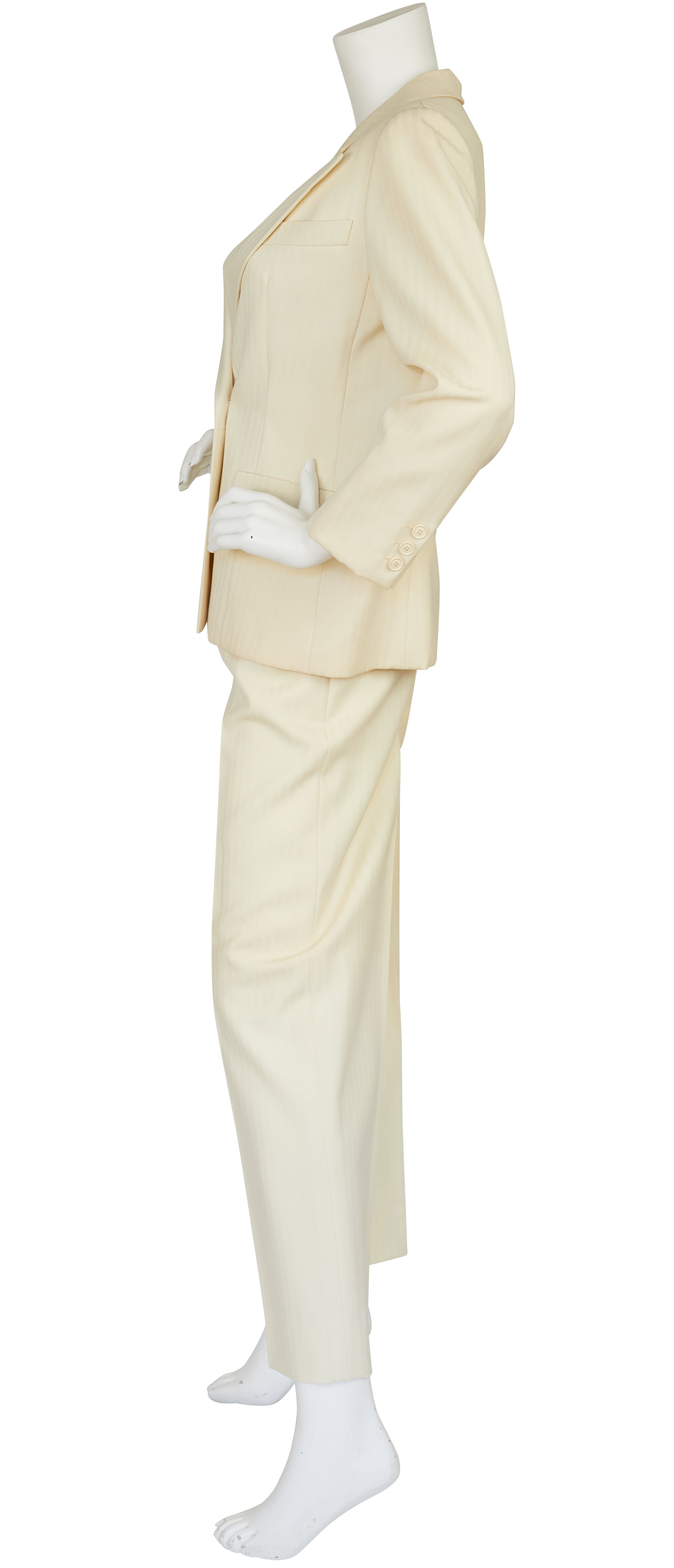 1970s Numbered Cream Wool Pantsuit