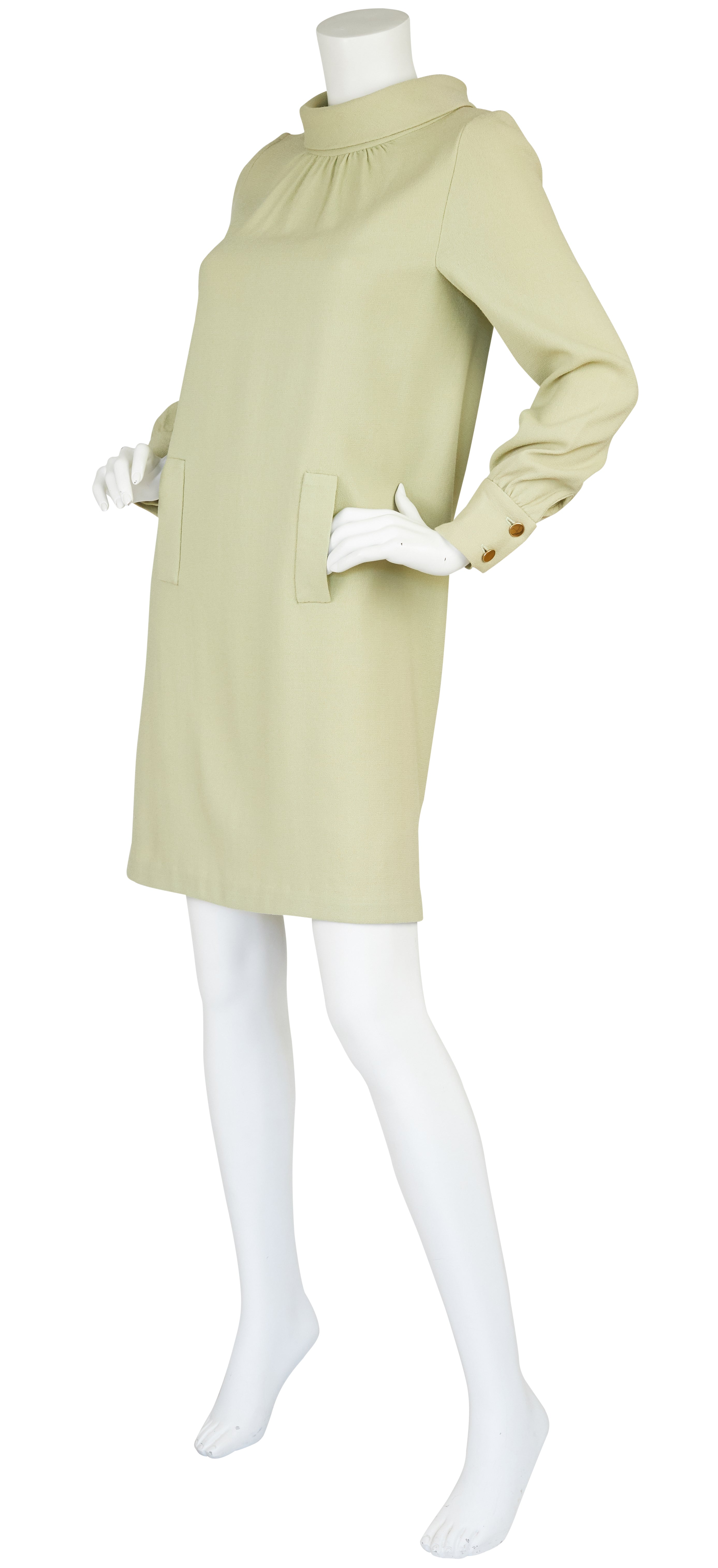 1960s "Jeunesse" Mod Green Wool Crepe Dress