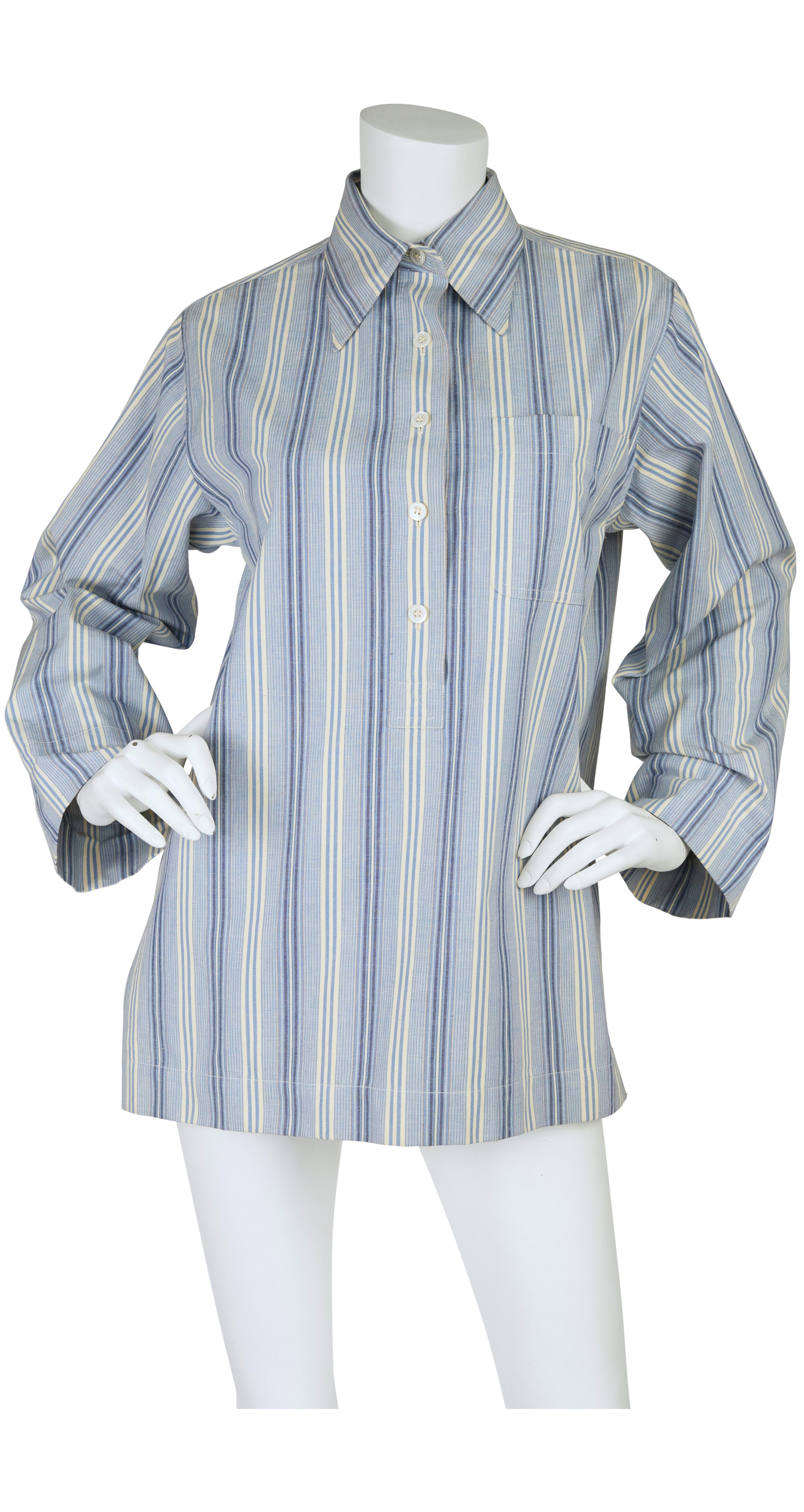 1970s Blue Striped Cotton Collared Tunic