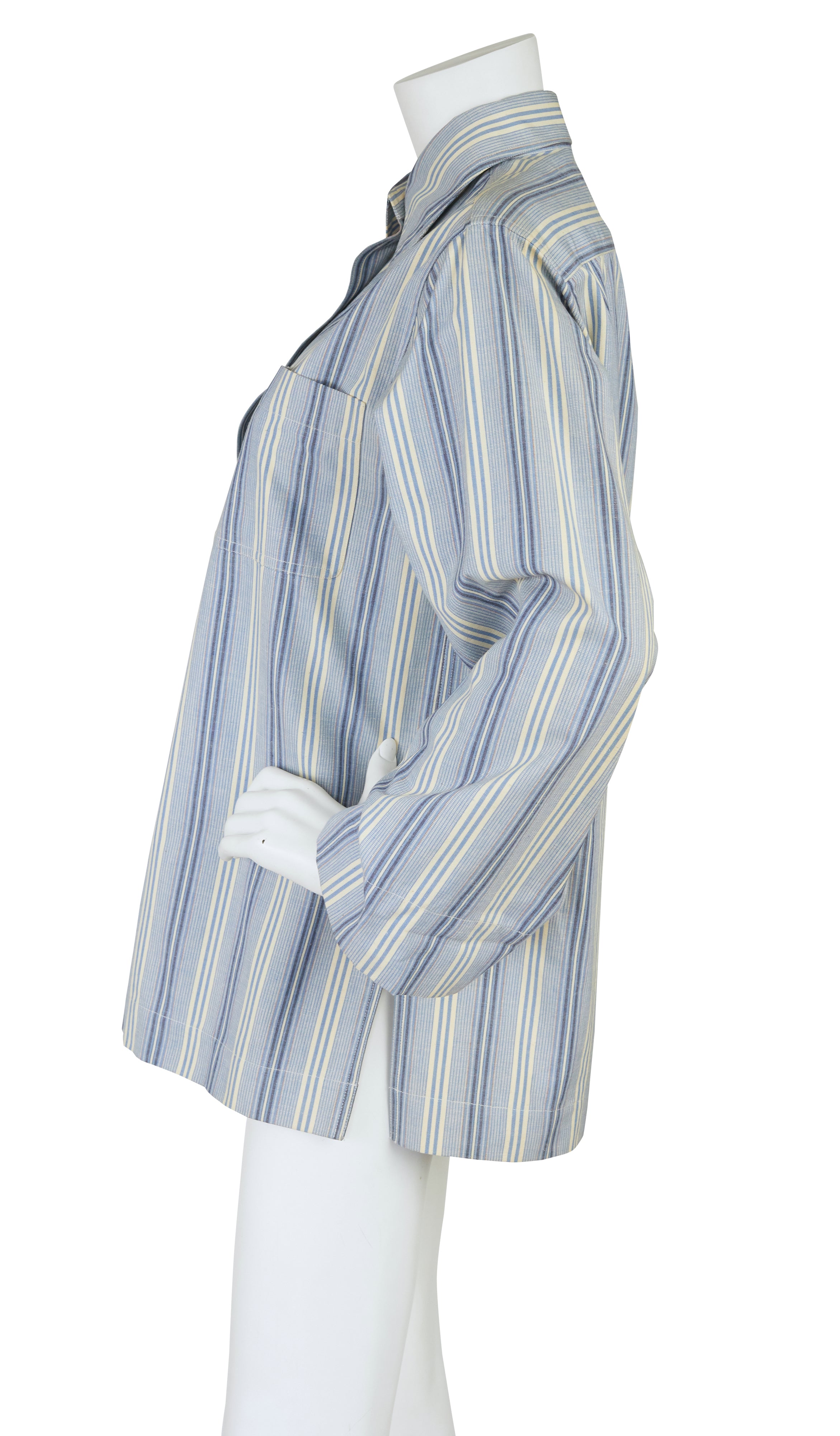 1970s Blue Striped Cotton Collared Tunic