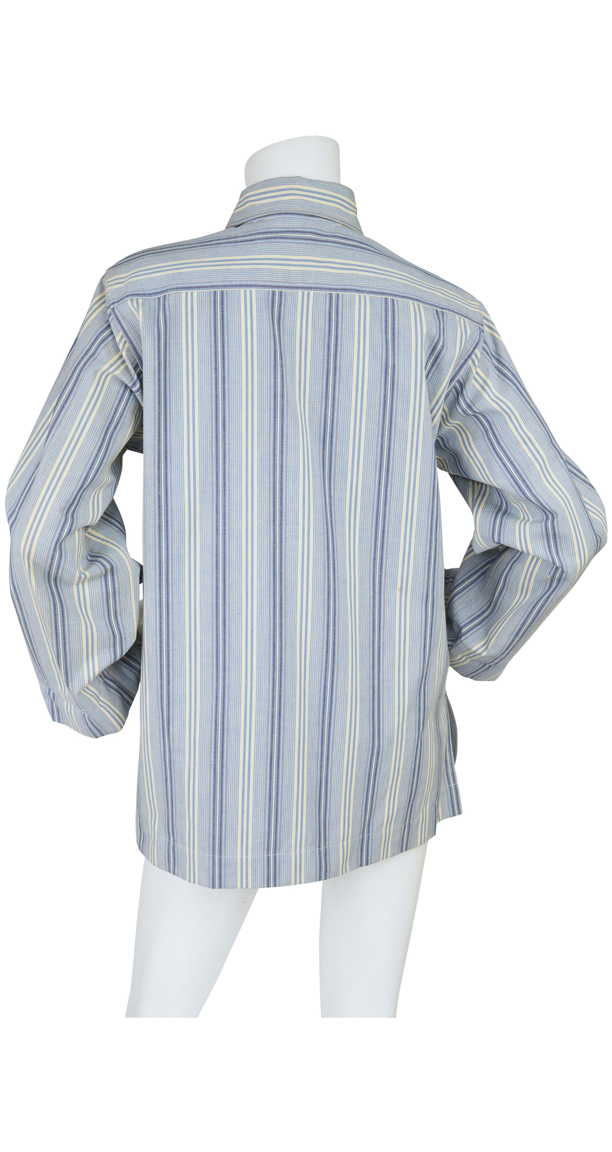 1970s Blue Striped Cotton Collared Tunic