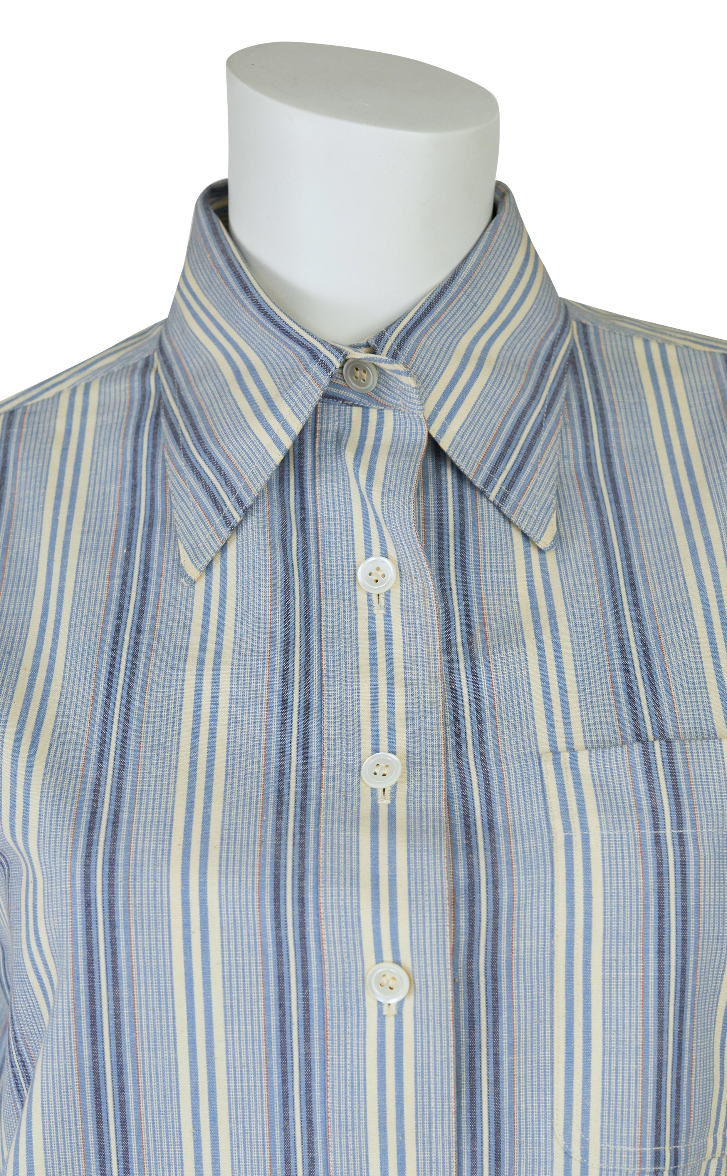 1970s Blue Striped Cotton Collared Tunic