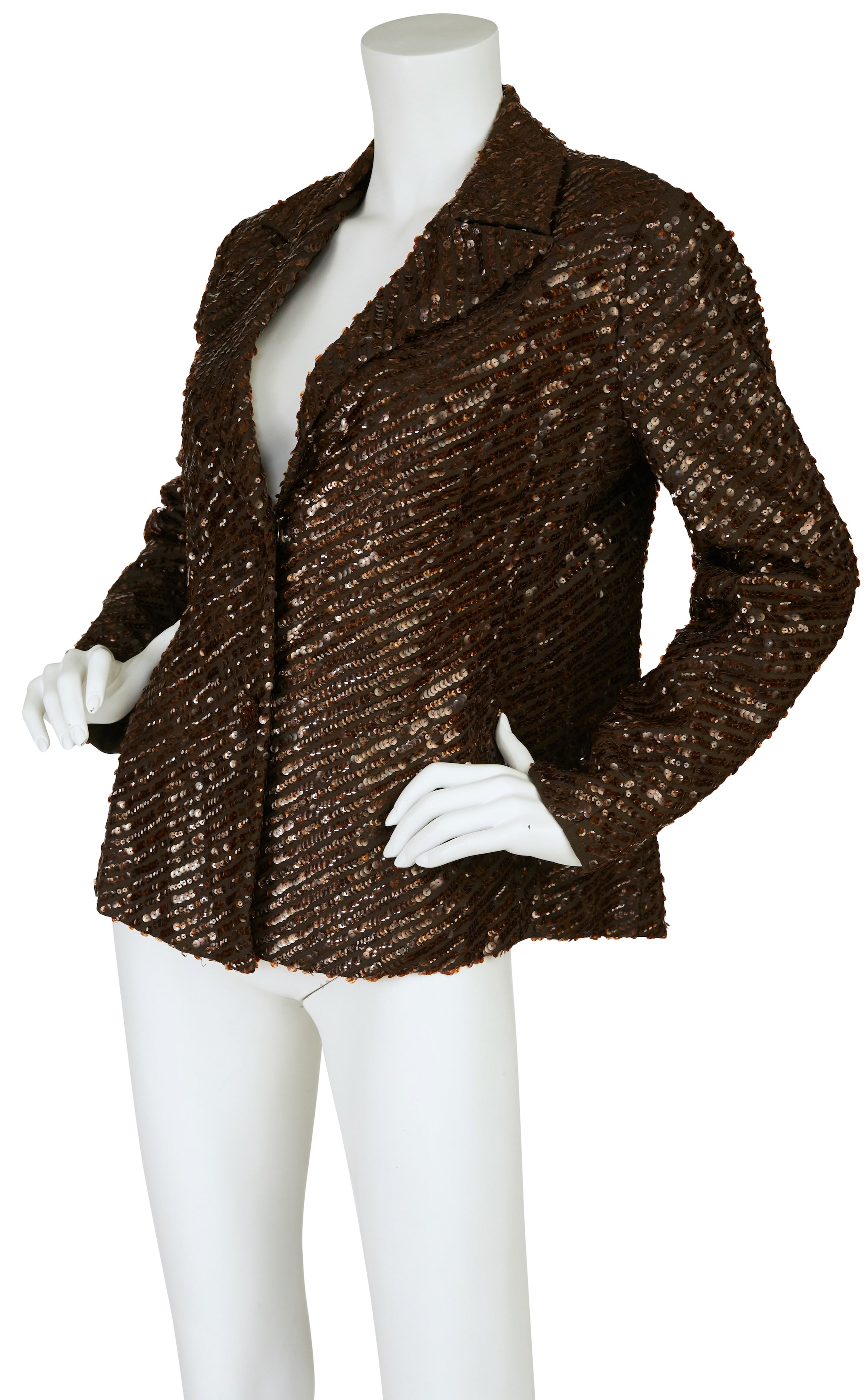 1970s Elinor Simmons Glam Brown Sequin & Crepe Jacket