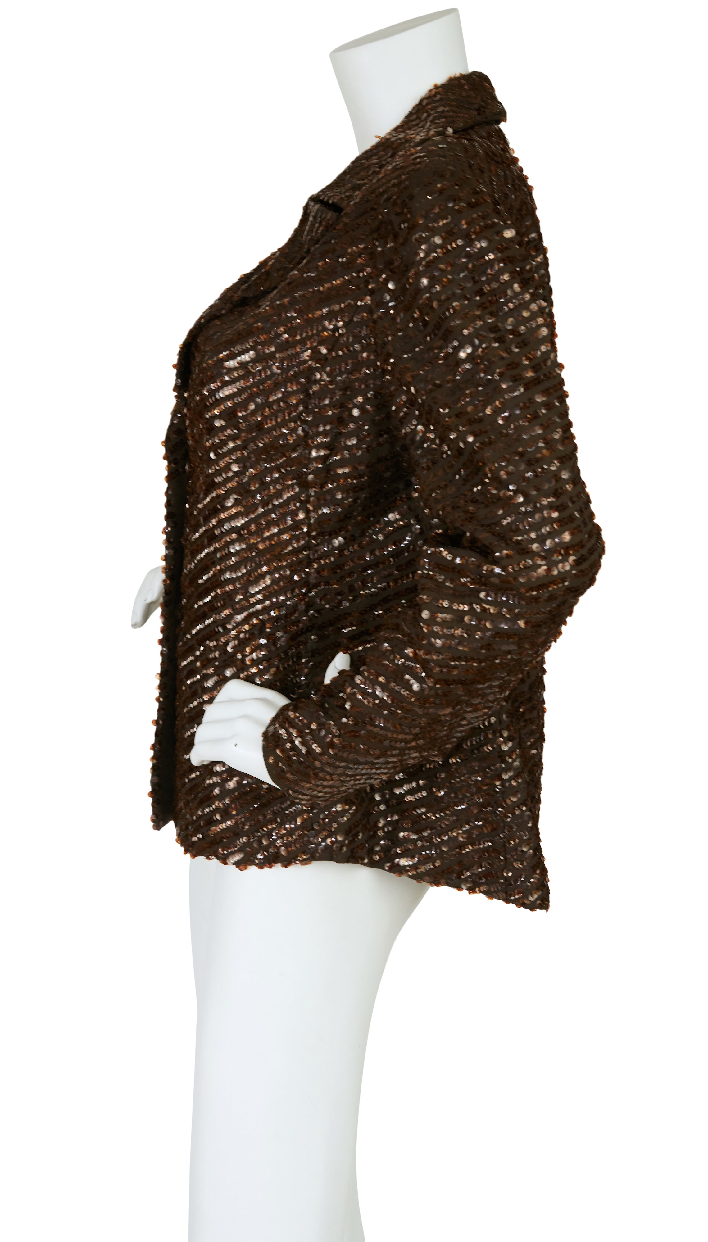 1970s Elinor Simmons Glam Brown Sequin & Crepe Jacket