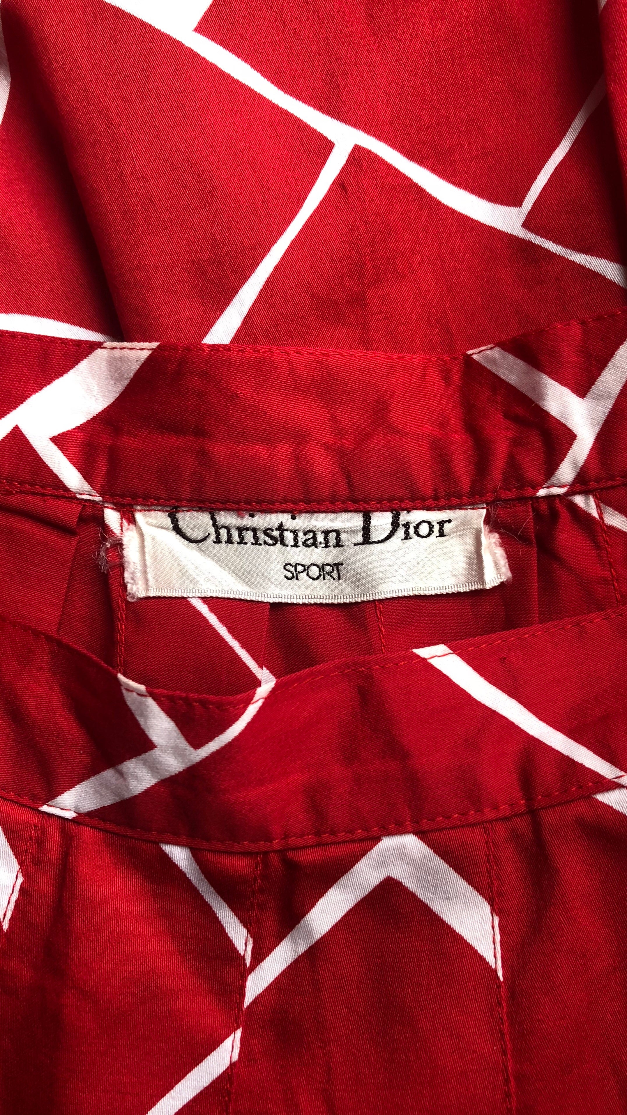 1970s Red & White Cotton Graphic Pleated Skirt