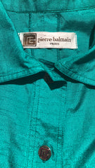 1980s Green Balloon Sleeve Shirt Dress