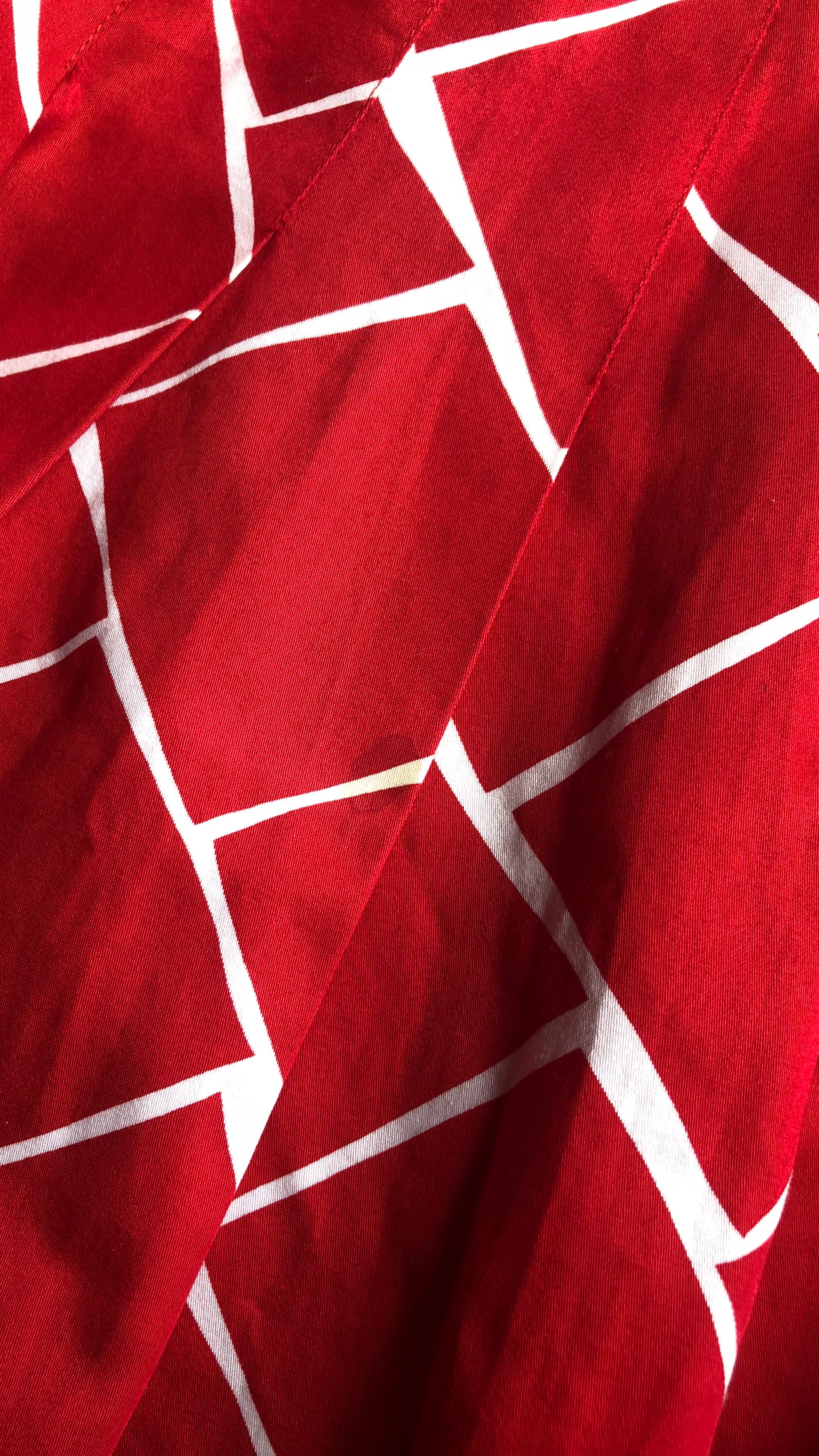 1970s Red & White Cotton Graphic Pleated Skirt