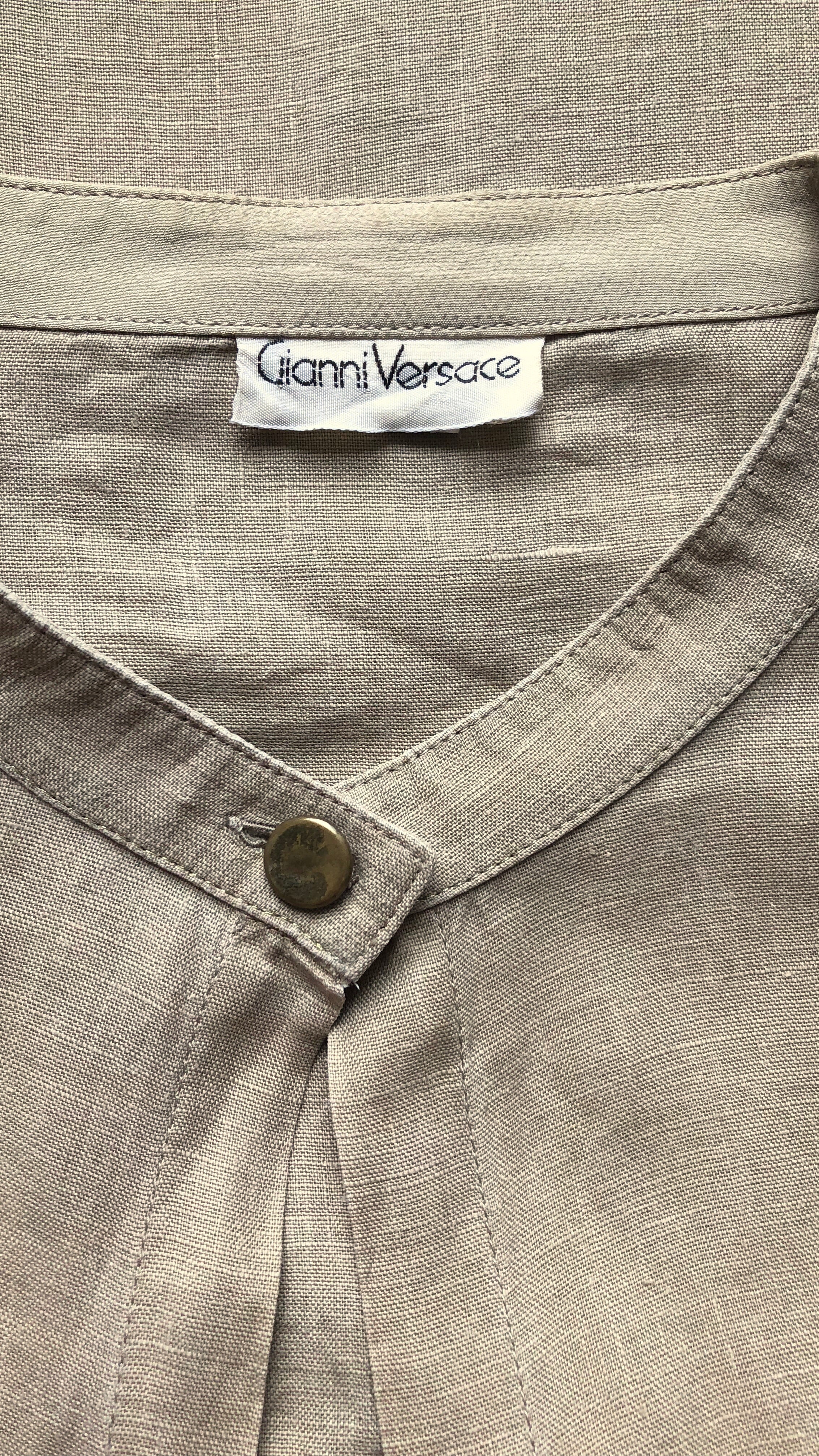 Early 1980s Coat of Arms Beige Linen Top