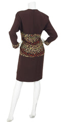 1980s Silk Chiffon Leopard Print & Brown Crepe Dress