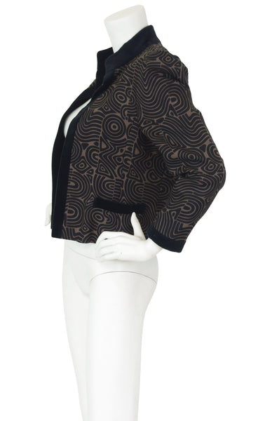 Louis Feraud 1970's Vintage Brown & Black Abstract Wool Jacket
