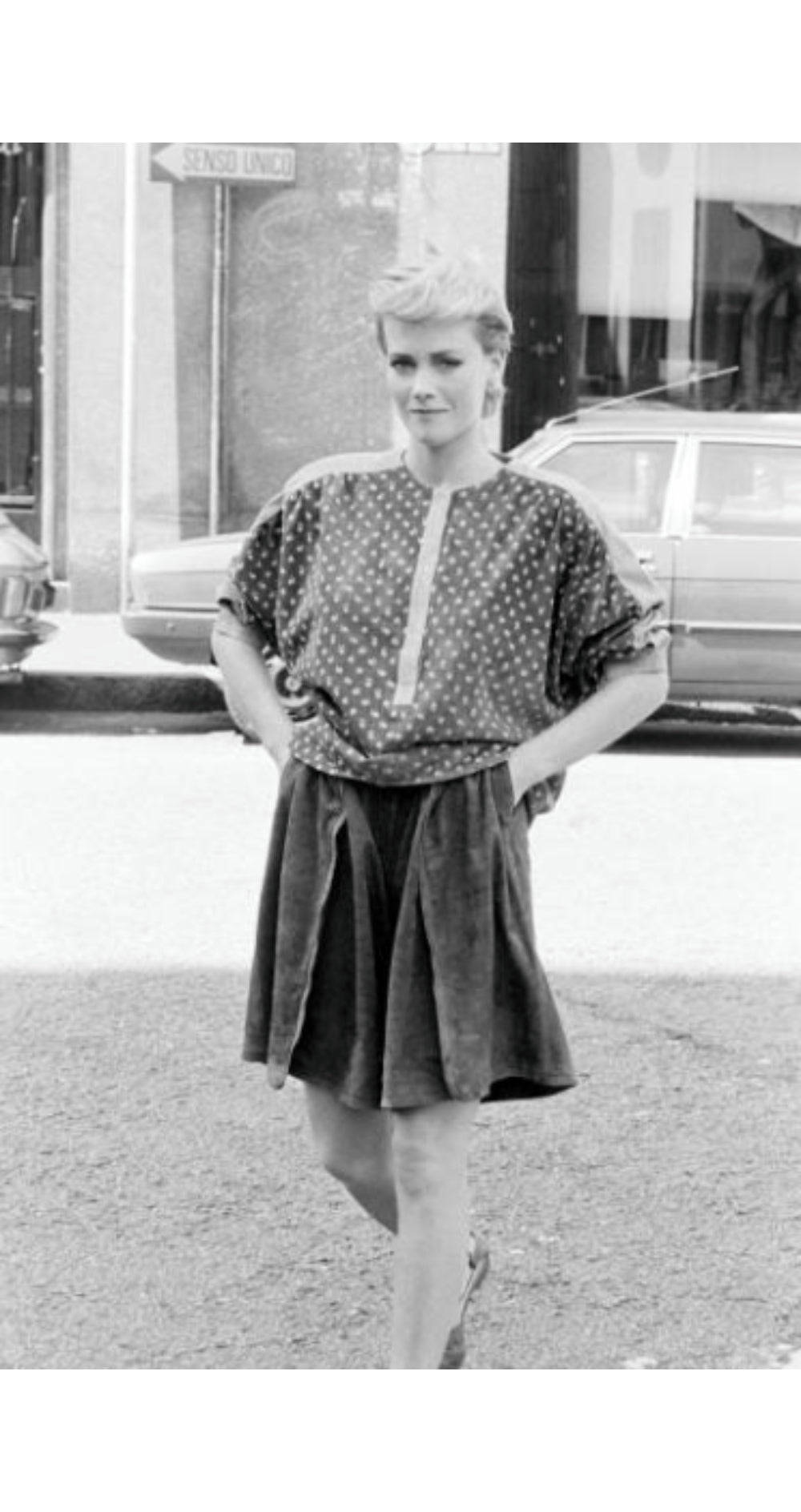 1982 S/S Apple Print Purple Suede Top & Shorts Set