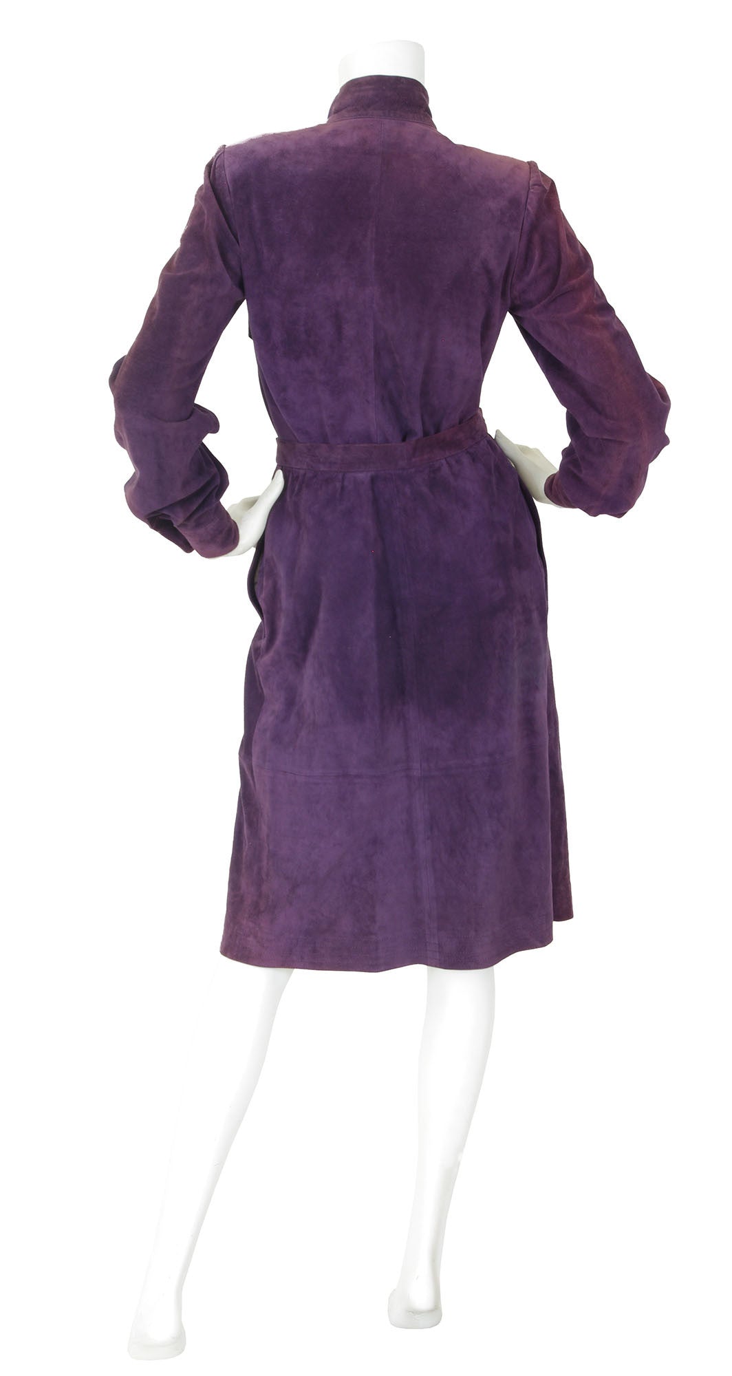 1970s Dark Purple Suede Blouse & Wrap Skirt Set