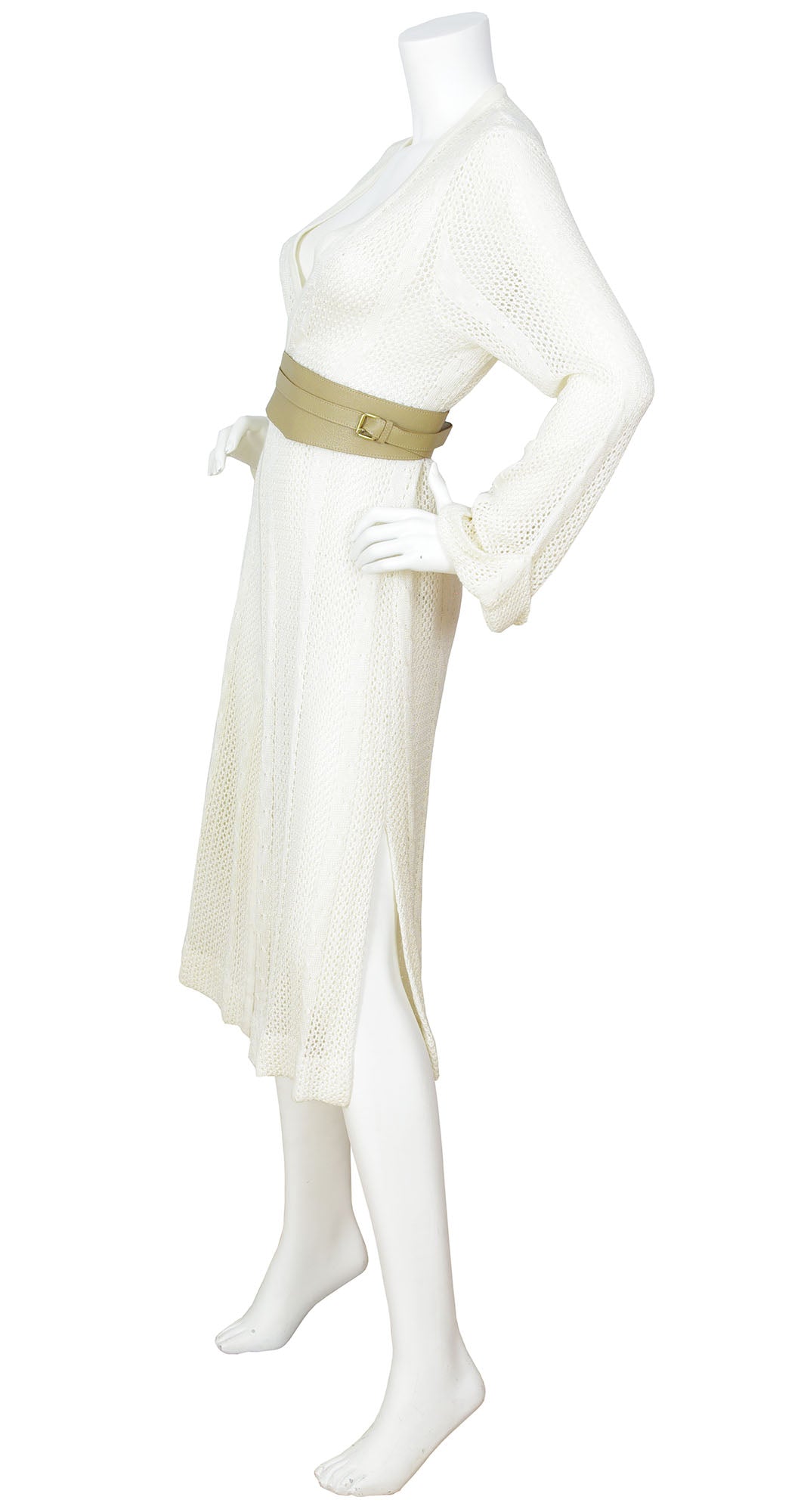 1970s Long Cream Crochet Slouchy Cardigan