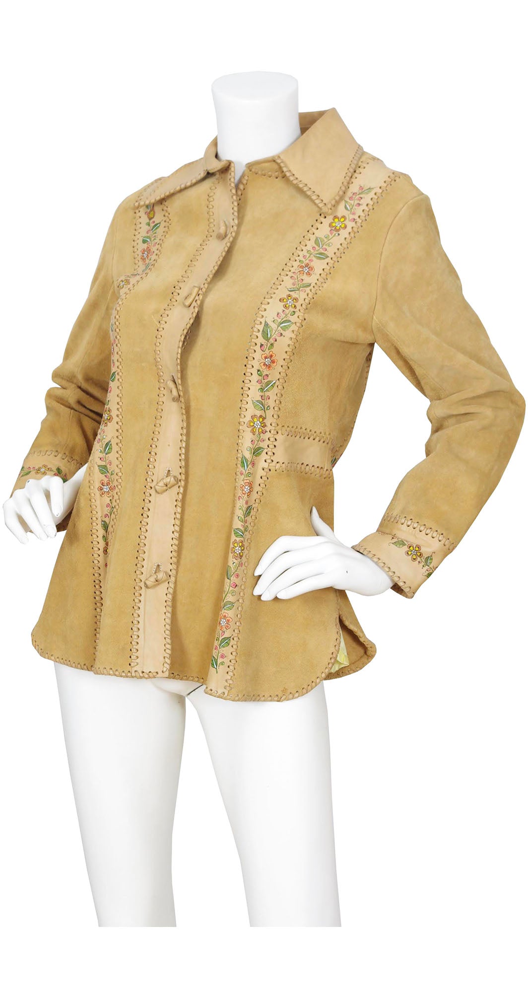 1970s Hand Painted Suede & Leather Whipstitch Jacket