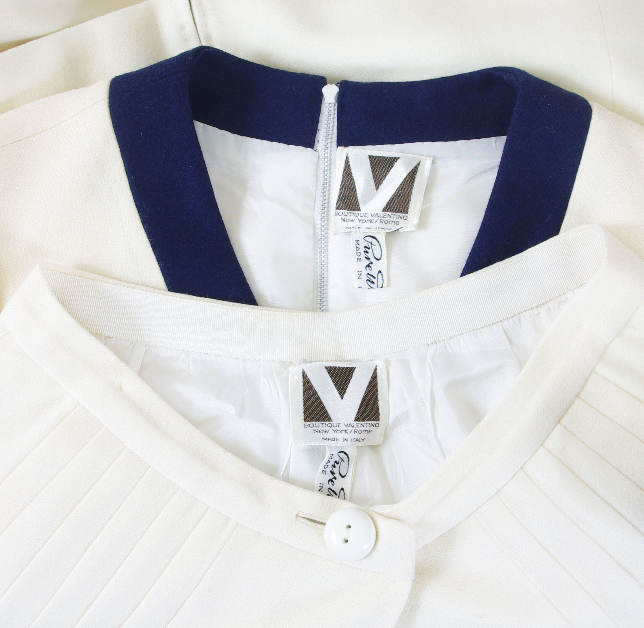 c. 1968 Mod Cream Wool Top and Pleated Skirt Set