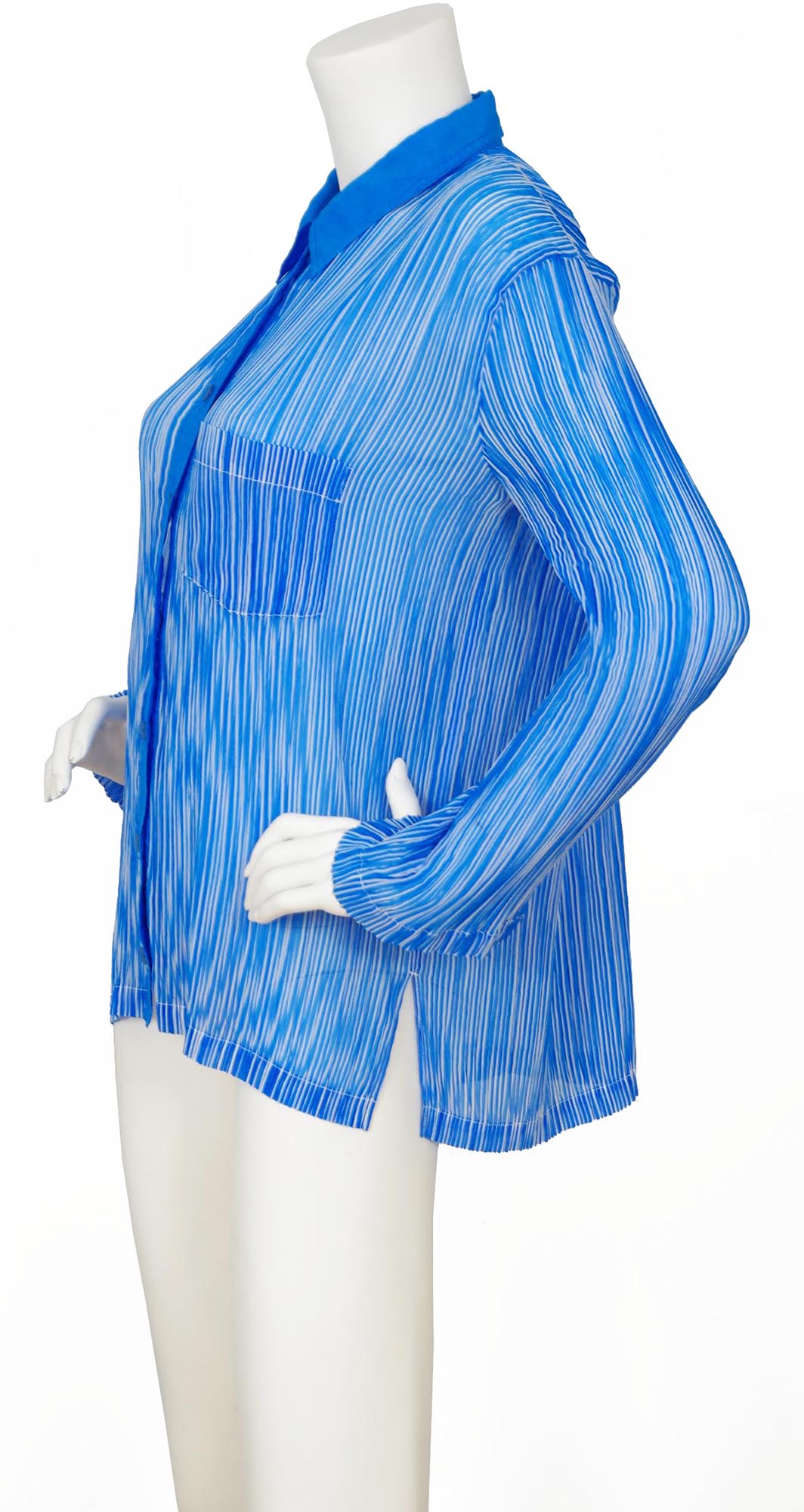1990s Vibrant Blue & White Striped Pleated Blouse