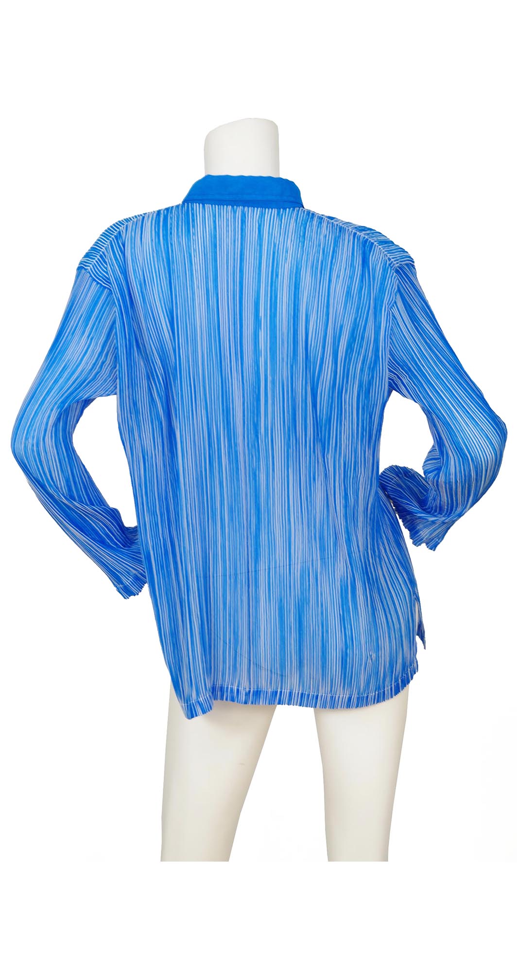 1990s Vibrant Blue & White Striped Pleated Blouse