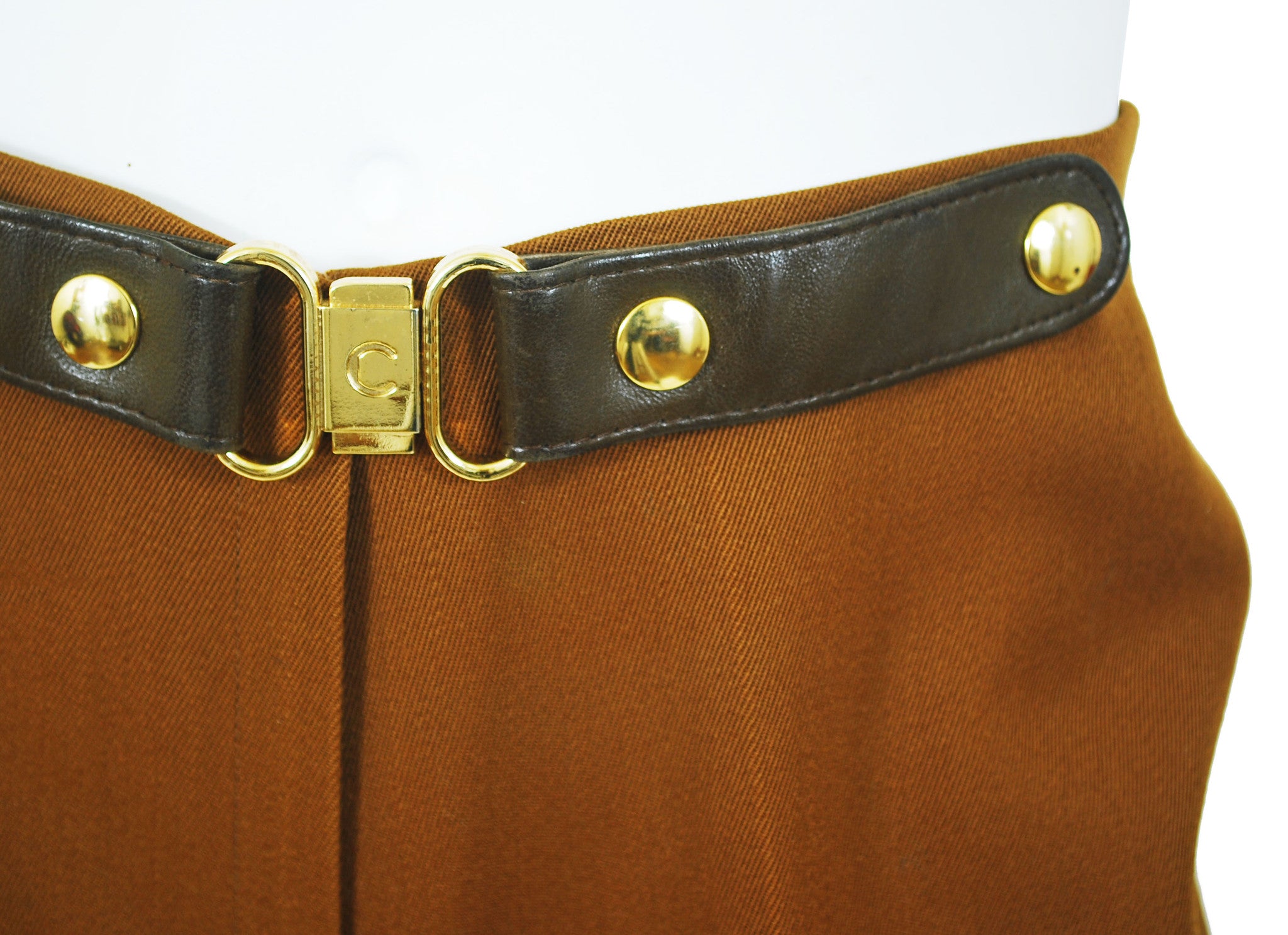 1970s Brown Wool Logo Leather Trim Trousers