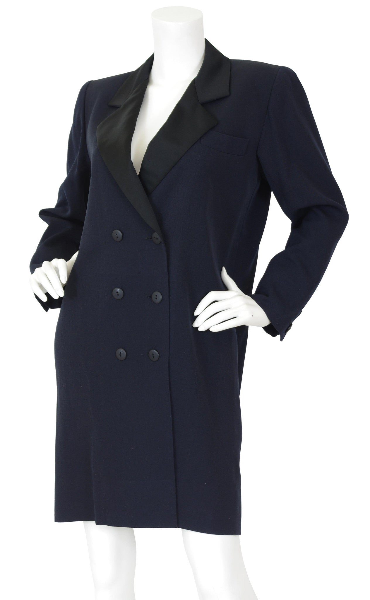 1980s Iconic Le Smoking Navy Wool Tuxedo Coat