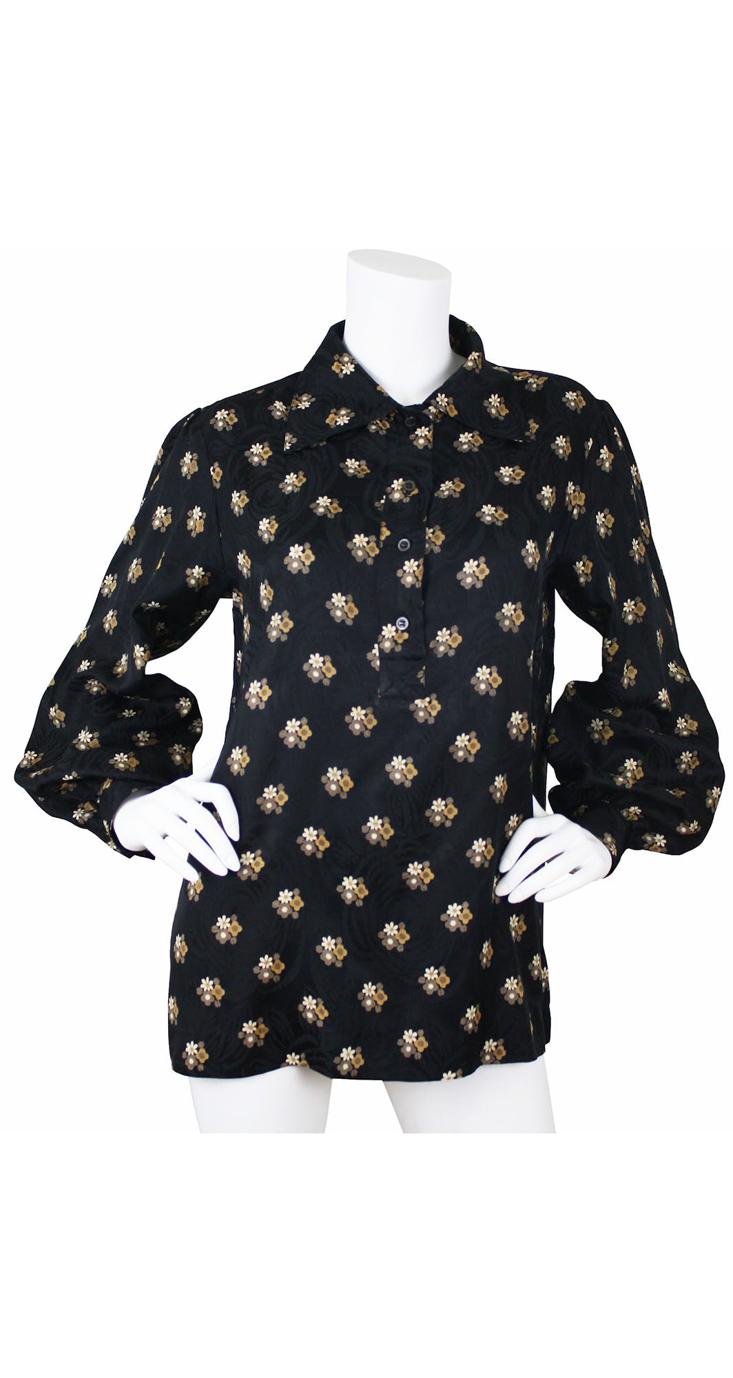 1970's Floral Silk Balloon Sleeve Blouse