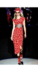 2012 S/S Geometric Print Red Silk Heart Lace Inset Dress