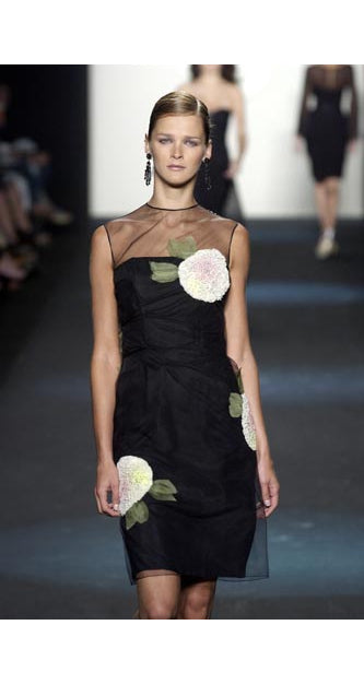 2004 S/S Black Mesh Flower Appliqué Cocktail Dress