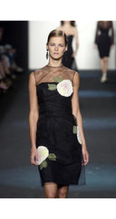 2004 S/S Black Mesh Flower Appliqué Cocktail Dress