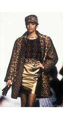 1990 F/W Gray Leopard Print Trench Coat & Skirt Set