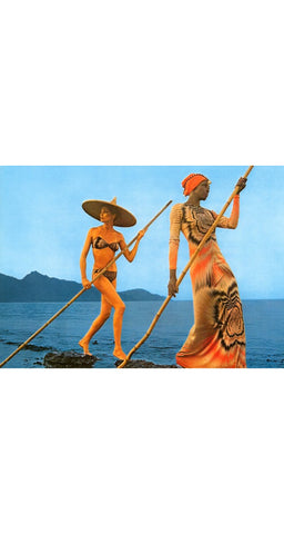 1976 Resort Op Art Print Nylon Jersey Maxi Dress