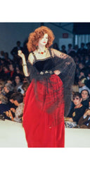 1981-82 F/W Rhinestone Ruffle Trim Black Velvet Top