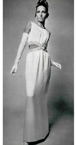 1967 Beaded Cut-Out Ivory Silk Evening Gown