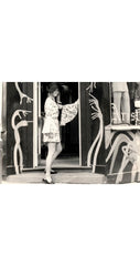 1960s Paisley Print White Trumpet Sleeve Mini Dress