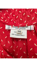 1970s Confetti Print Red Silk Bishop Sleeve Blouse