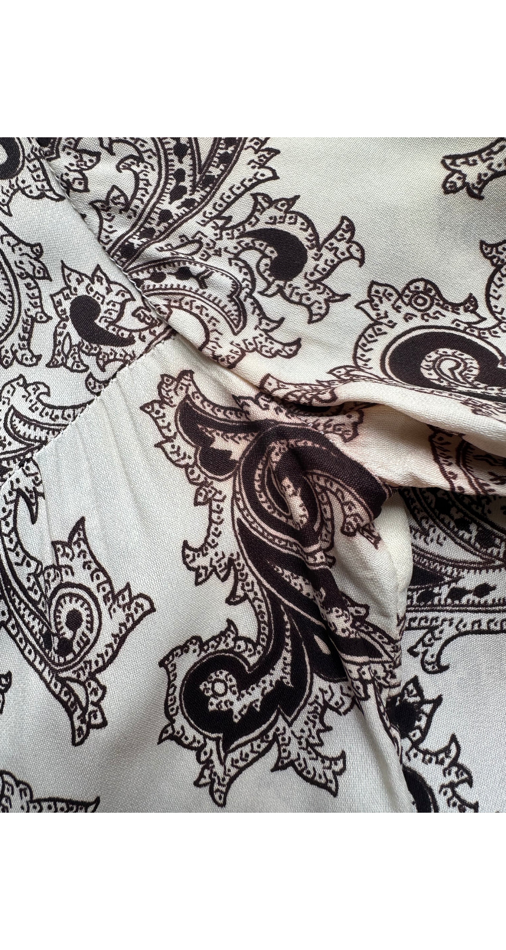 1960s Paisley Print White Trumpet Sleeve Mini Dress