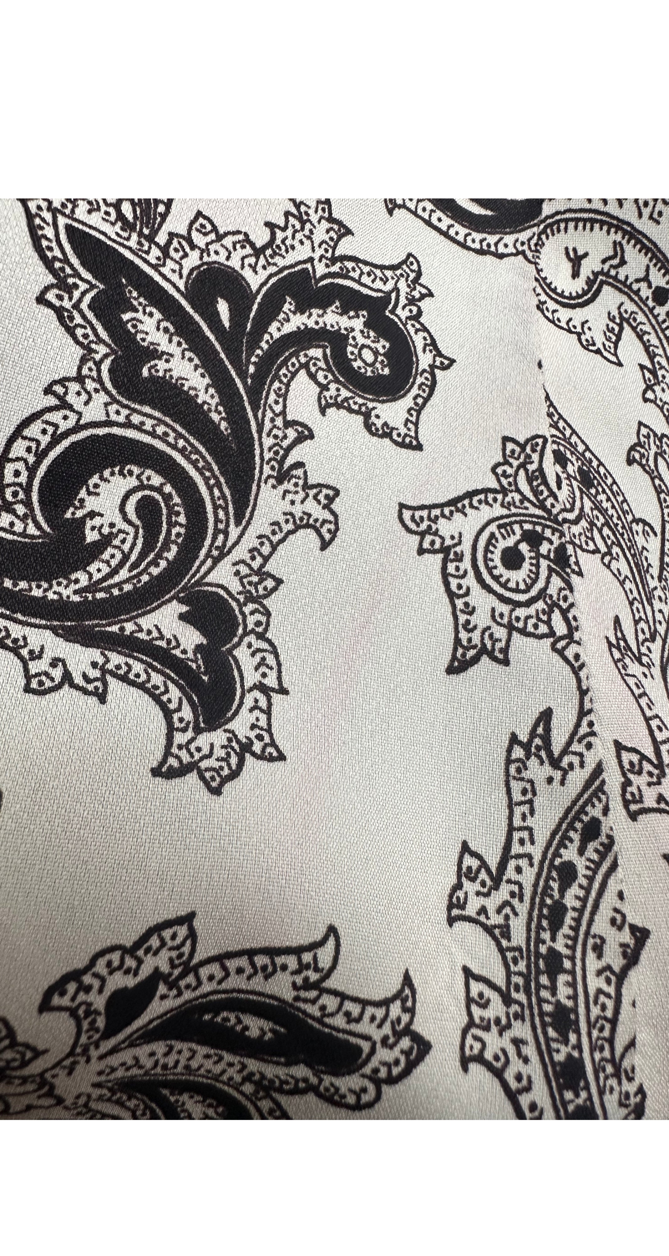 1960s Paisley Print White Trumpet Sleeve Mini Dress