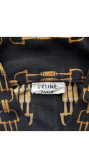 1973 Horsebit Print Black Silk Jersey Button-Up Shirt