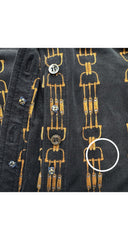 1973 Horsebit Print Black Silk Jersey Button-Up Shirt