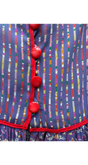 1977 S/S Paisley Blue Silk Balloon Sleeve Bib Dress
