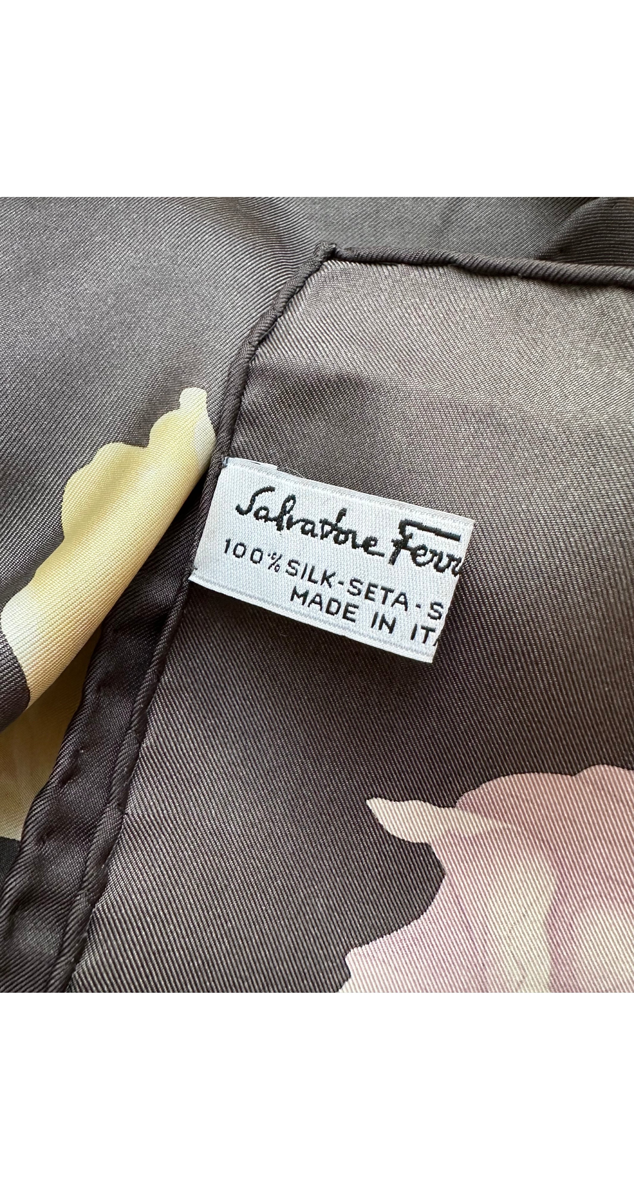 1990s Floral Pastel & Gray Silk Twill Scarf