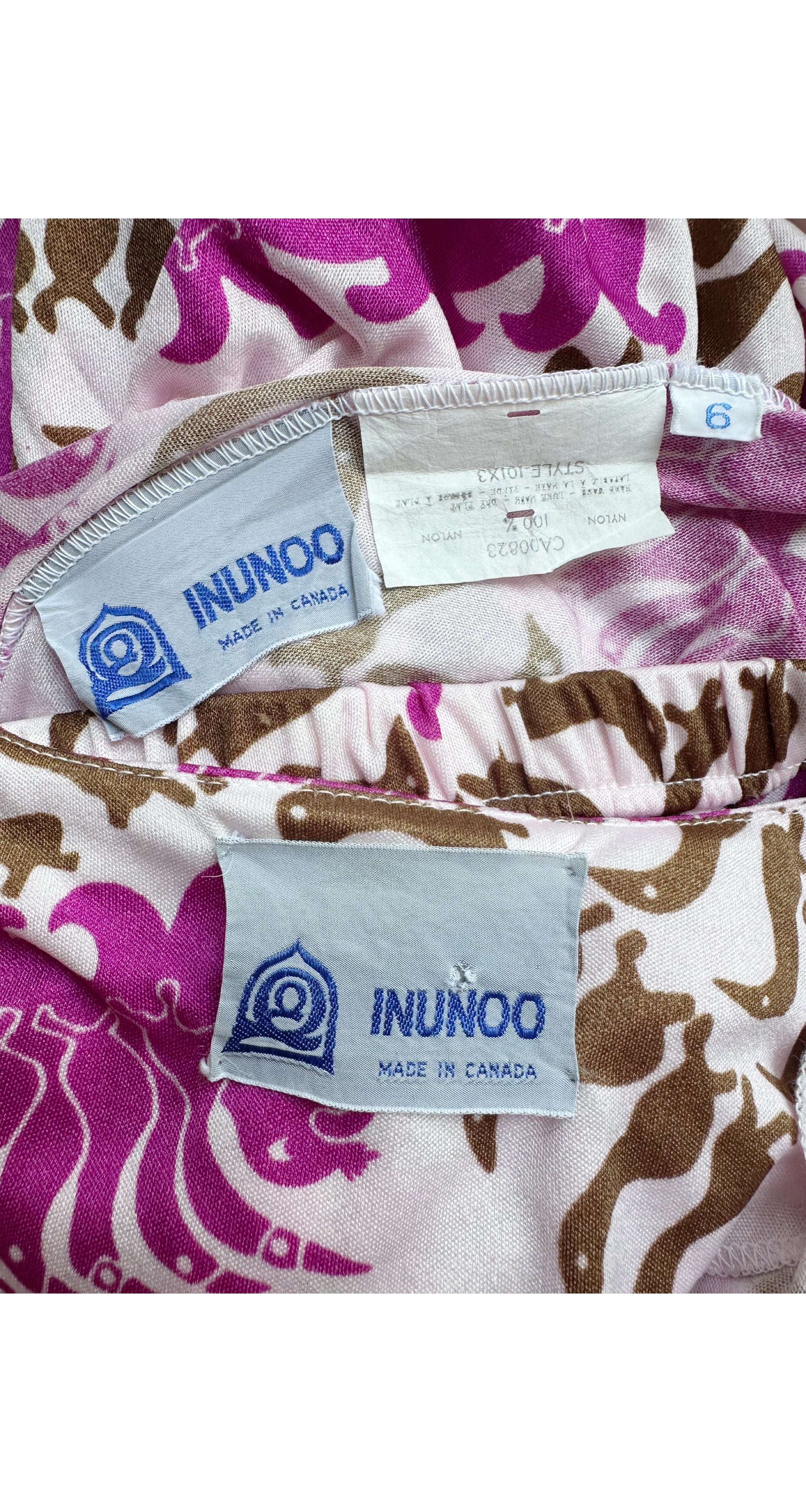 1972 Inuit Art Bird Print Jersey Crop Top & Palazzo Pant Set