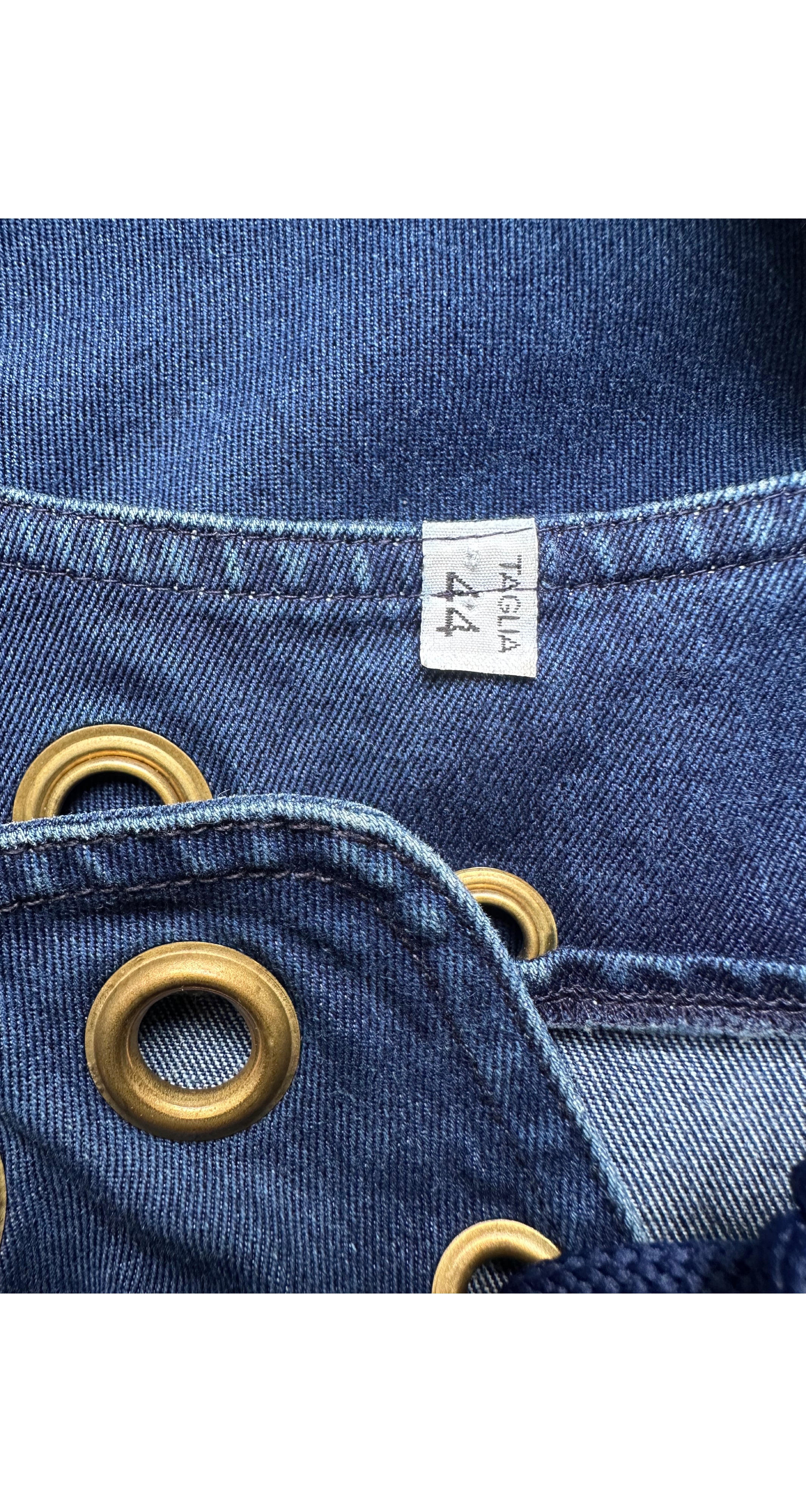 1990s Blue Denim Grommet Lace-Up Sleeveless Dress