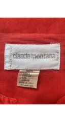1982 S/S Red Linen Ruffle Lace-Up Top