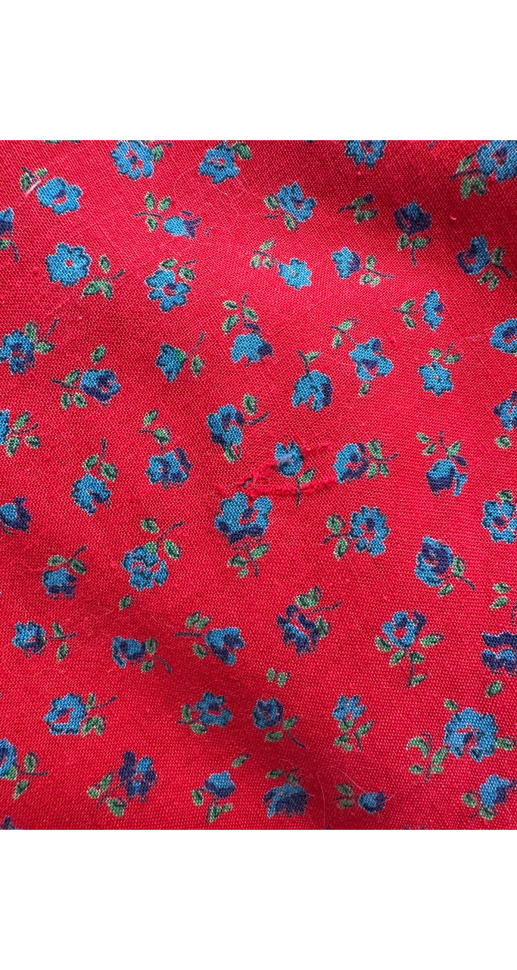 1970s Red Floral Cotton Sleeveless Prairie Maxi Dress