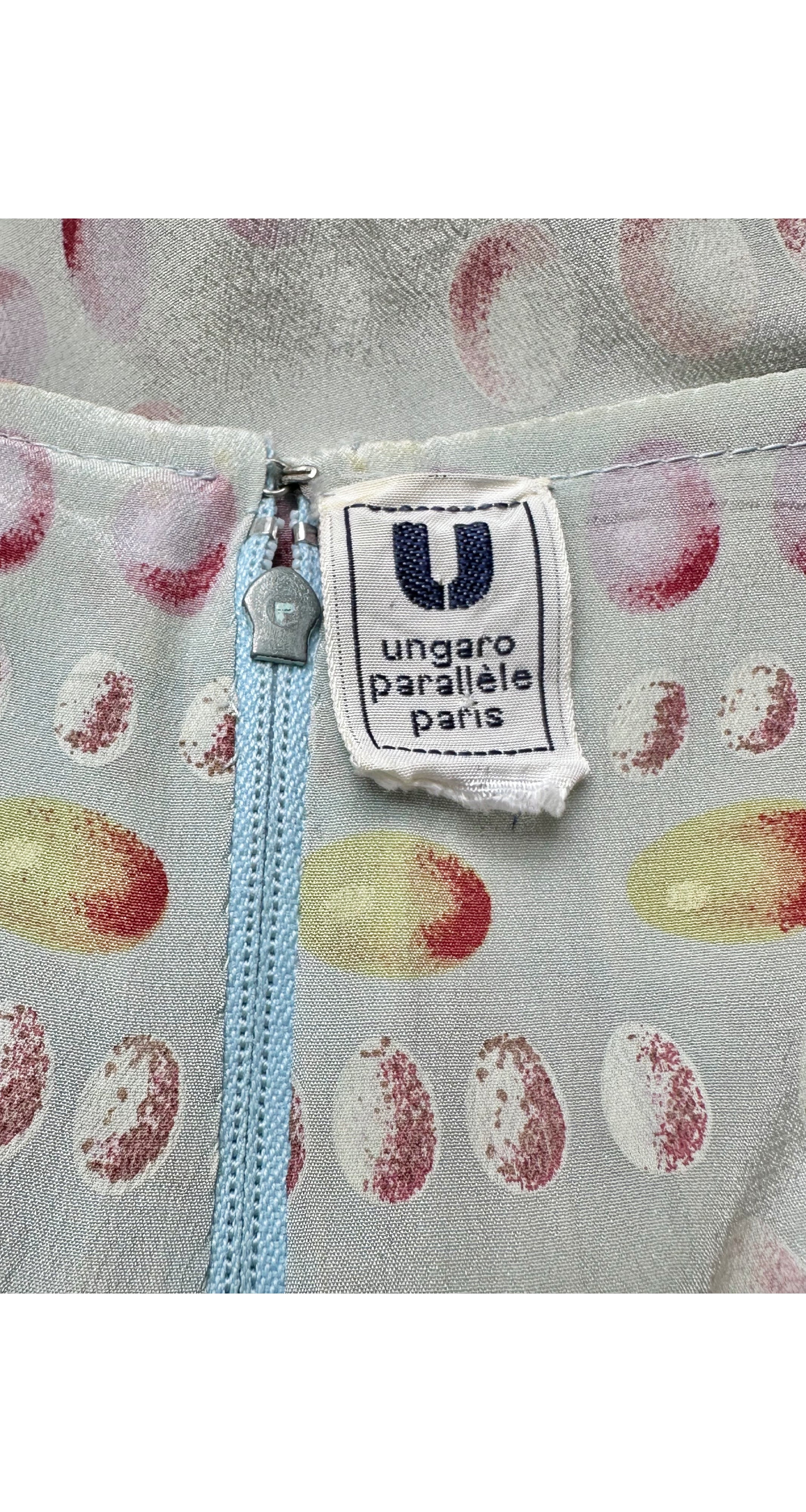 1978 S/S Egg Mixed Print Powder Blue Silk Peasant Dress