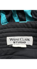 1980s Turquoise & Black Silk Jacquard Cummerbund Skirt