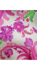 1960s Pink & Green Floral Print Silk Twill Evening Gown
