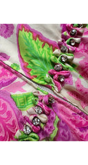 1960s Pink & Green Floral Print Silk Twill Evening Gown