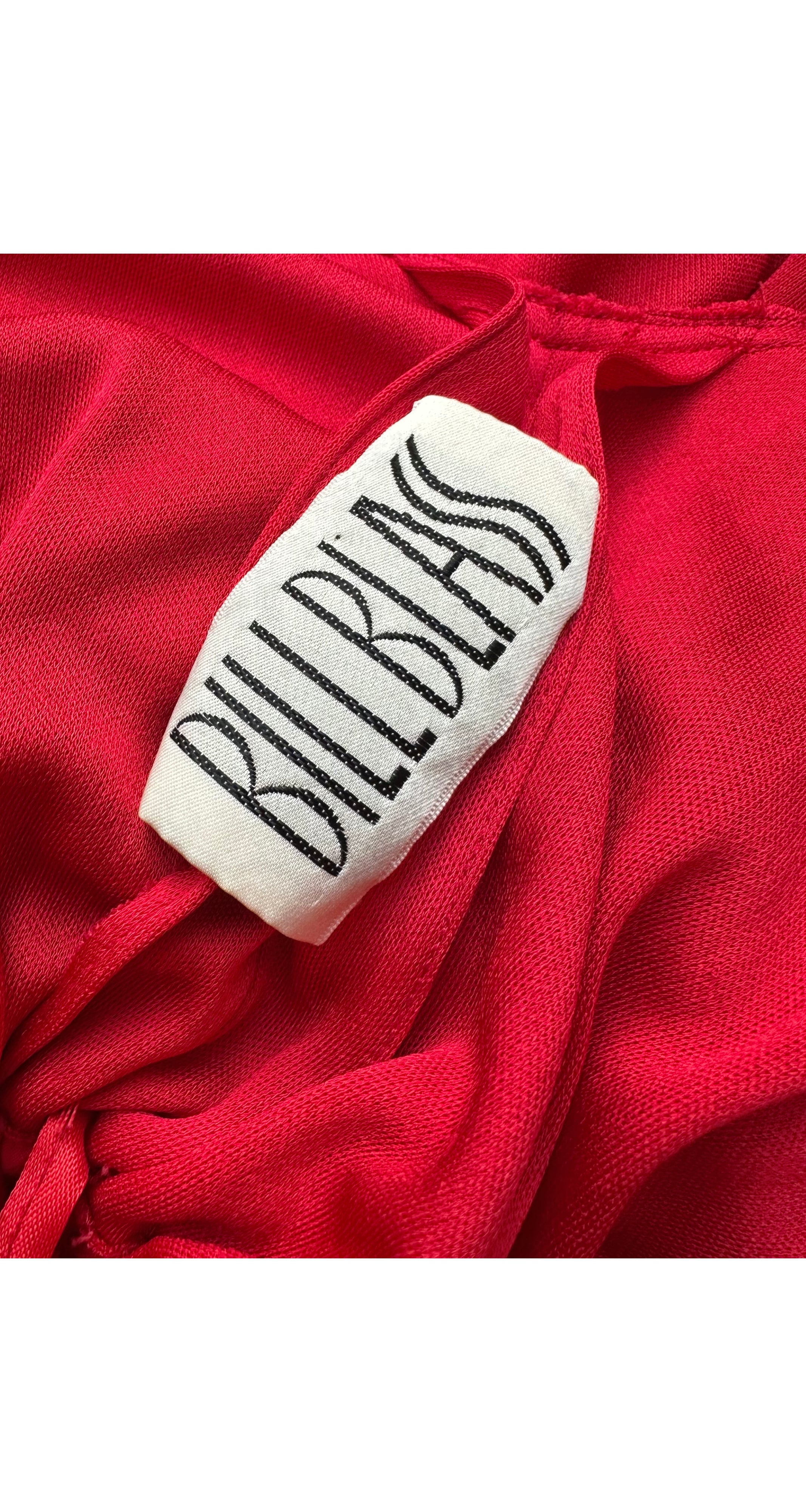 1977-78 F/W Macrame Collar Red Jersey Bishop Sleeve Gown